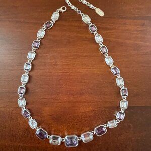 Alfani Silver-Tone Purple & Clear Faceted Glass Necklace